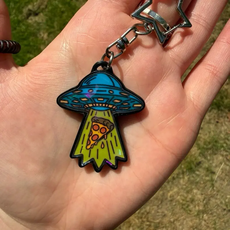 Handmade UFO Pizza Abduction Keychain