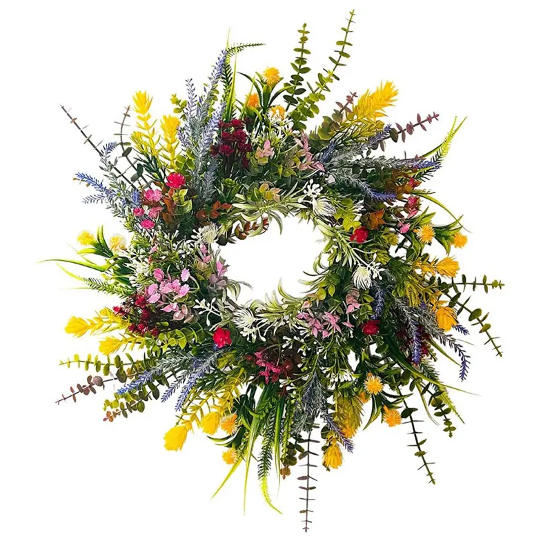 18in (45cm) Handmade Weatherproof Plastic Silk Floral Daisy Wreath Vine - Colorful Faux Daisies, Bendable Stems, All-Seasons Greenery for Automotive & Motorcycle Paint Care, Doors Hanger, Decoration, Garland