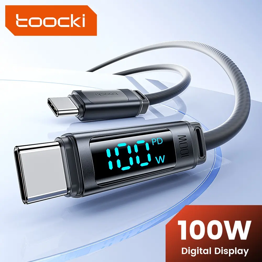 Toocki 100W USB C Silicone Alloy Sync Cable Super Fast Charger LED Digital Display PD 100W/60W Type C To Type C Cable For iPhone 17 16 15 Samsung Xiaomi Oppo MacBook Laptop Data Cord