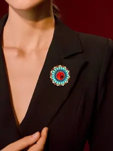 Baroque Round Brooch Pin, High-End Vintage Lapel Flower, Multifunctional Accessory for Formal Events, Holidays, Parties, Birthdays