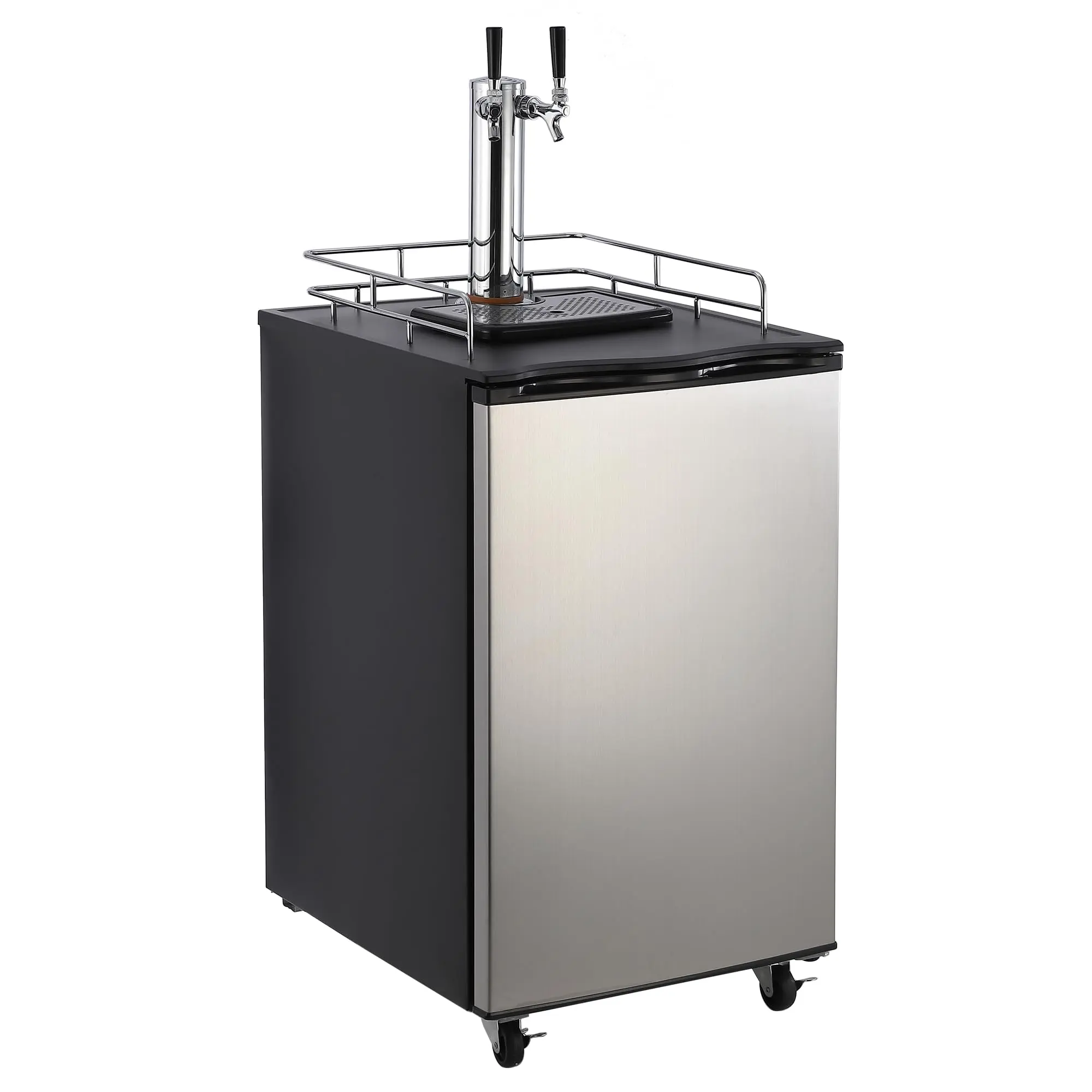 【GARVEE】Beer Kegerator, Dual Tap Draft Beer Dispenser, Full Size Stainless Steel Keg Refrigerator With Drip Tray, CO2 Cylinder, 32°F- 50°F Temperature Control, 170L