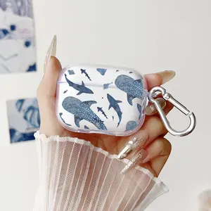 Oceanic Fish Reverie Pattern TPU Soft Protective Case for Apple AirPods 4/3/2/1/Pro/Pro2 Transparent Earphone Cover with Keychain Attachment