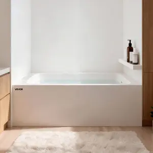 VEVOR Alcove Bathtub, 60x 30 Contemporary Alcove Acrylic Bathtub, Soaking Bath Tub with Right Hand Drain and Overflow Hole, Large Rectangular Deep Soak Tub for Bathroom with Integral Flange, White