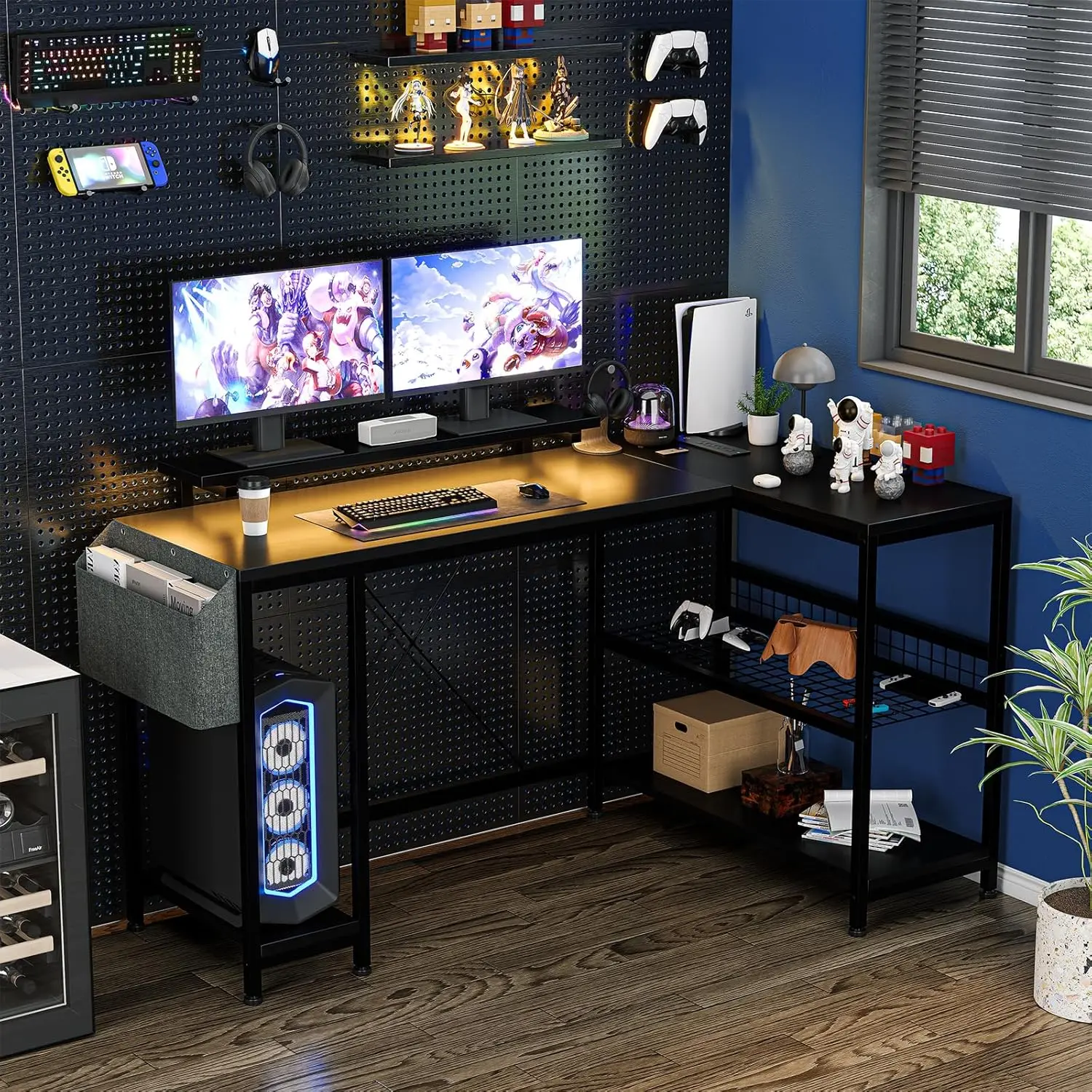Garvee Black Small Gaming Desk with Power Outlets