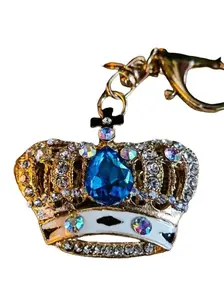 The Armored Kingdom Medieval Sapphire Blue Keychain Bag Pendant, Sparkling Rhinestone-Adorned Costume Jewelry with Durable Clip for Regal Elegance