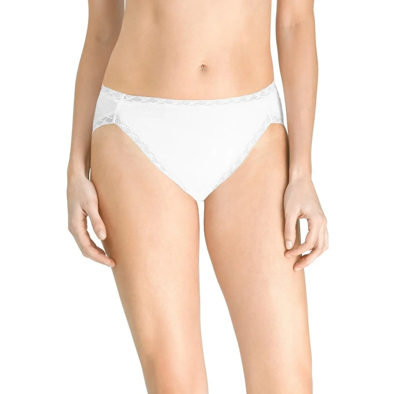 Women's Natori Bliss French Cut Panty - Pima Cotton Low-Rise Lingerie with Soft Stretch Fabric, Elegant Lace Trim, Solid Design, Casual Style, Full Coverage, Hand Wash Only, Ideal for Busy Workdays, Flat Dry Cotton Blend Underwear