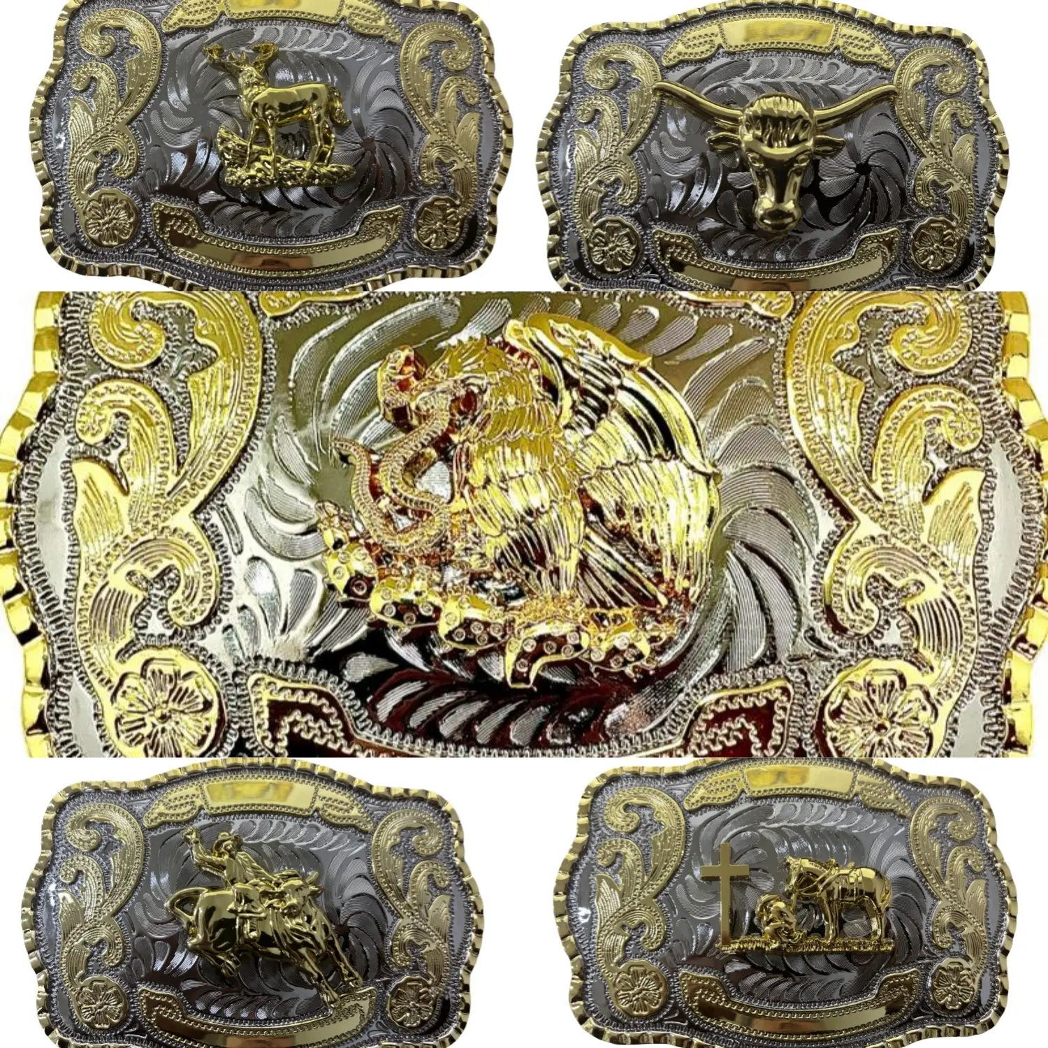 Vintage Large Mexican Emblem Western Belt Buckle - 5.5x4 In, Ornate Engraving, Fits 1.5-In Belt Straps, Secure Fit, Cultural Display, Mexican Pride Heritage Car Badge Decor (Automotive Interior Accessory), Western Belt Buckles, Fits Belt Straps Of 1.5 Inc