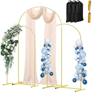 3-Pack Wedding Arch Backdrop Stand, Gold Balloon Arch Stand Set of 3 (7.2FT, 6.6FT, 6FT), Pre-Attached Parts Arched Frame Decoration for Wedding, Birthday, Baby Shower,