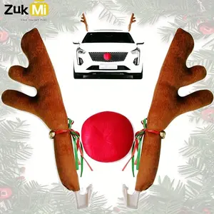 Zukmi Car Reindeer Antlers & Nose Set, Festive Christmas Window Roof Top & Grille Decoration, Perfect for Holiday Season, Christmas Ornaments
