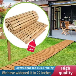4ft x 22in Cedar Wooden Garden Pathway Foldable Roll Out Anti-Slip Walkway for Backyard Landscaping Heavy-Duty Cedar Hardwood Interlocking Design