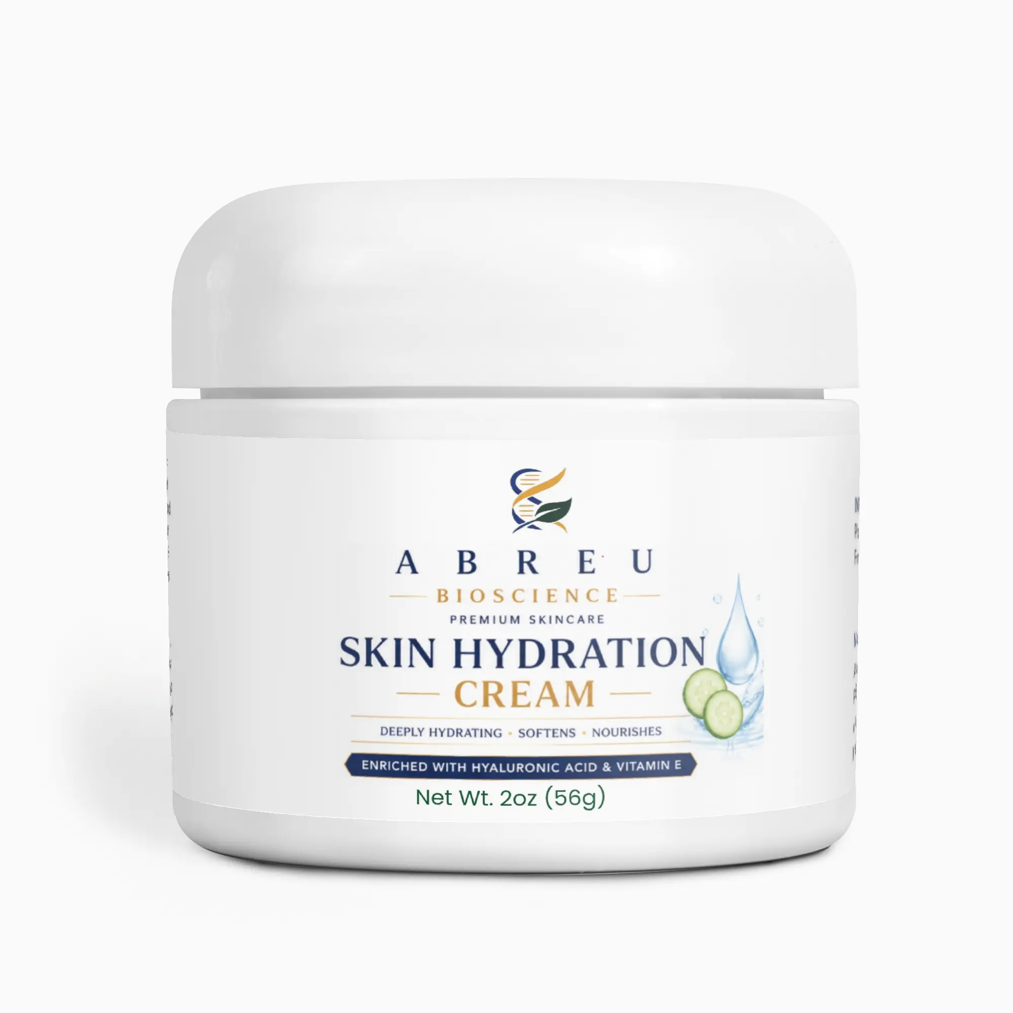 Abreu BioScience Skin Hydration Cream - Daily Hyaluronic Acid Formula, Hydrates, Smooths, Scented with Avocado & Cucumber, Boosts Radiant Complexion