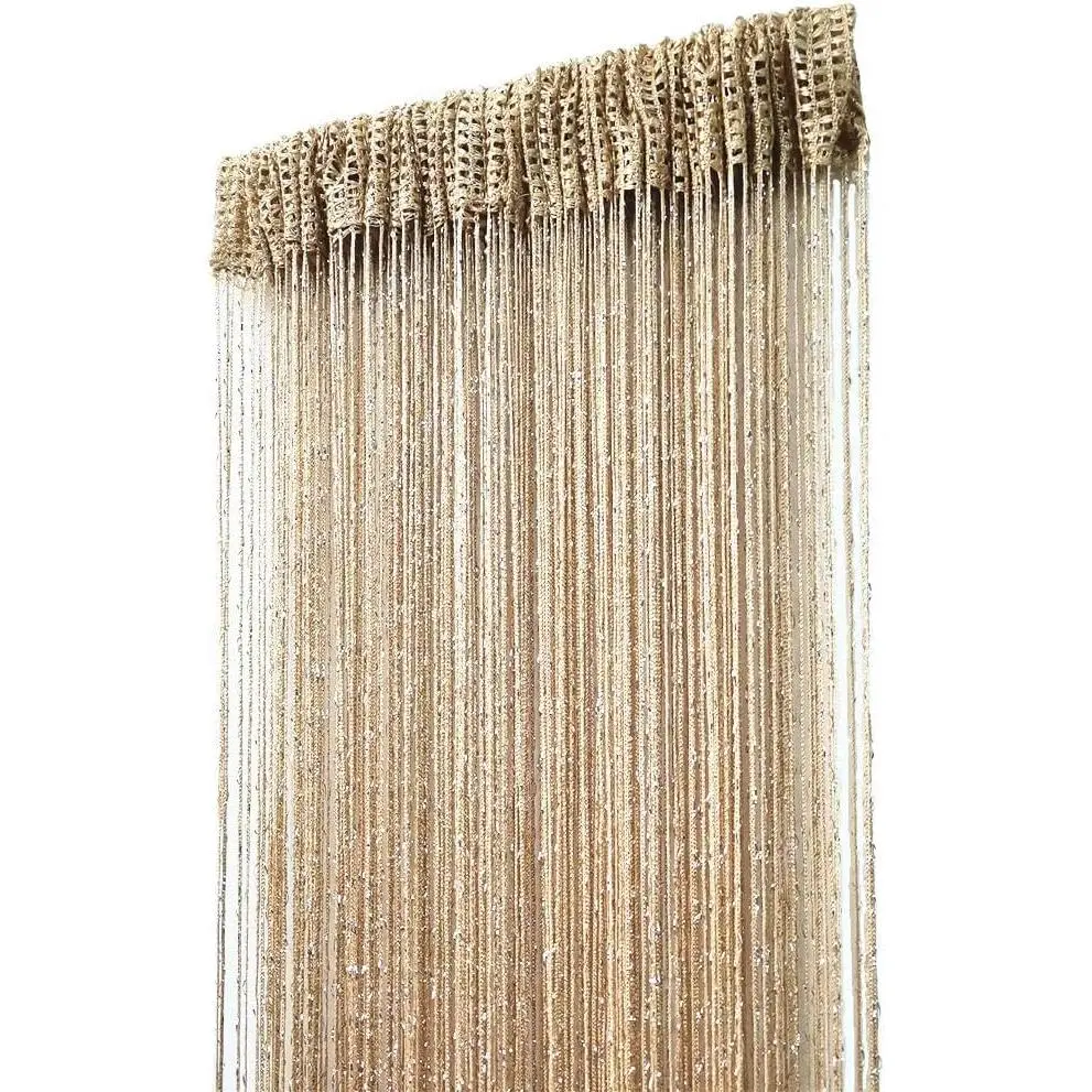 Champagne18 Fringe Tassel String Curtain Panels - Easy Hang Door & Window Home Decoration Curtain, Tasseled Edge Room Divider (100x200cm), Bedroom, Wall