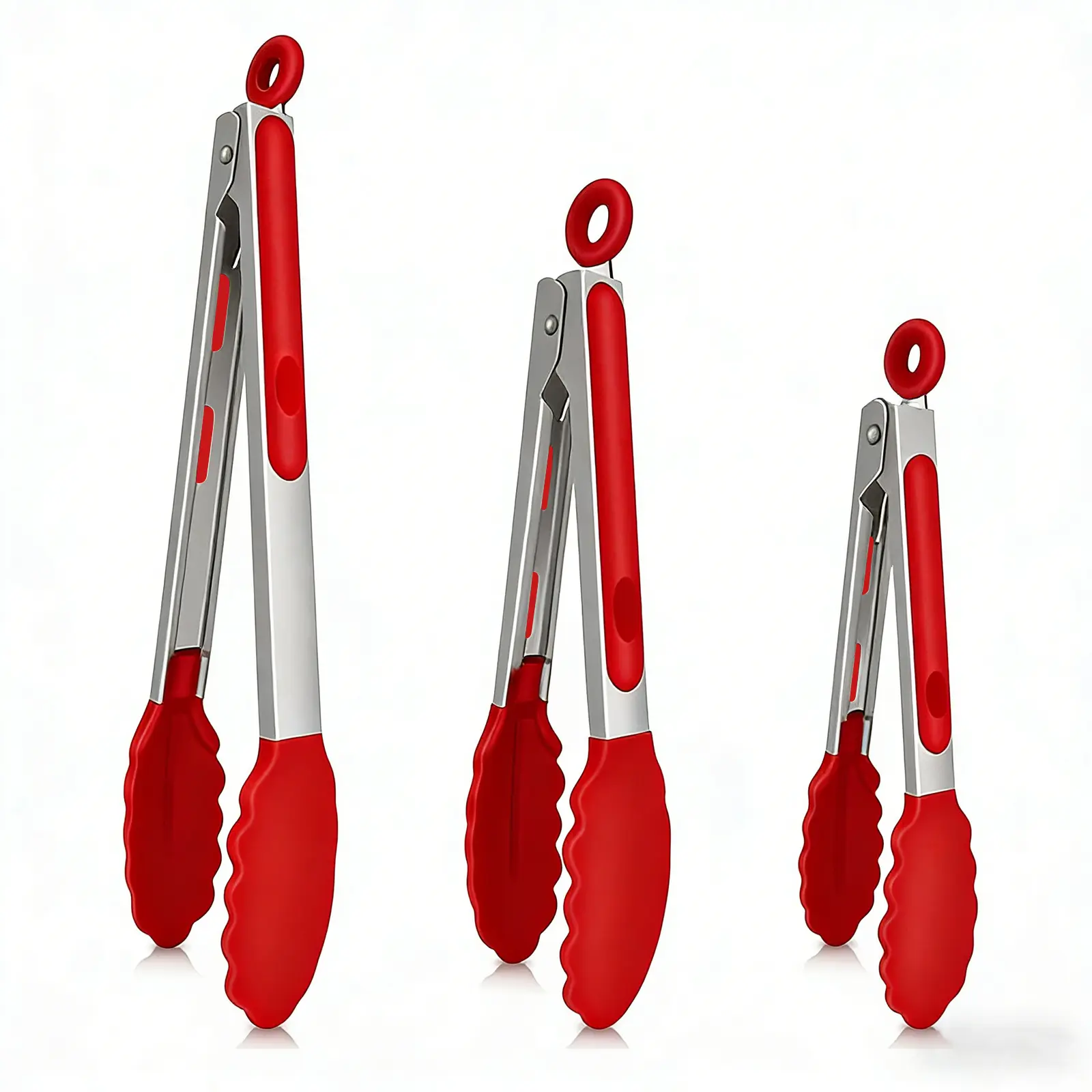 3-Pack Premium Stainless Steel Locking Grip Kitchen Utensils - Scissor-Shape Tongs with Silicone Tips for Cooking, BBQ Grilling