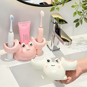 New cartoon crab ceramic electric toothbrush holder bathroom sink toothpaste toothbrush holder and soap dispenser are more beautiful Toothbrush Storage