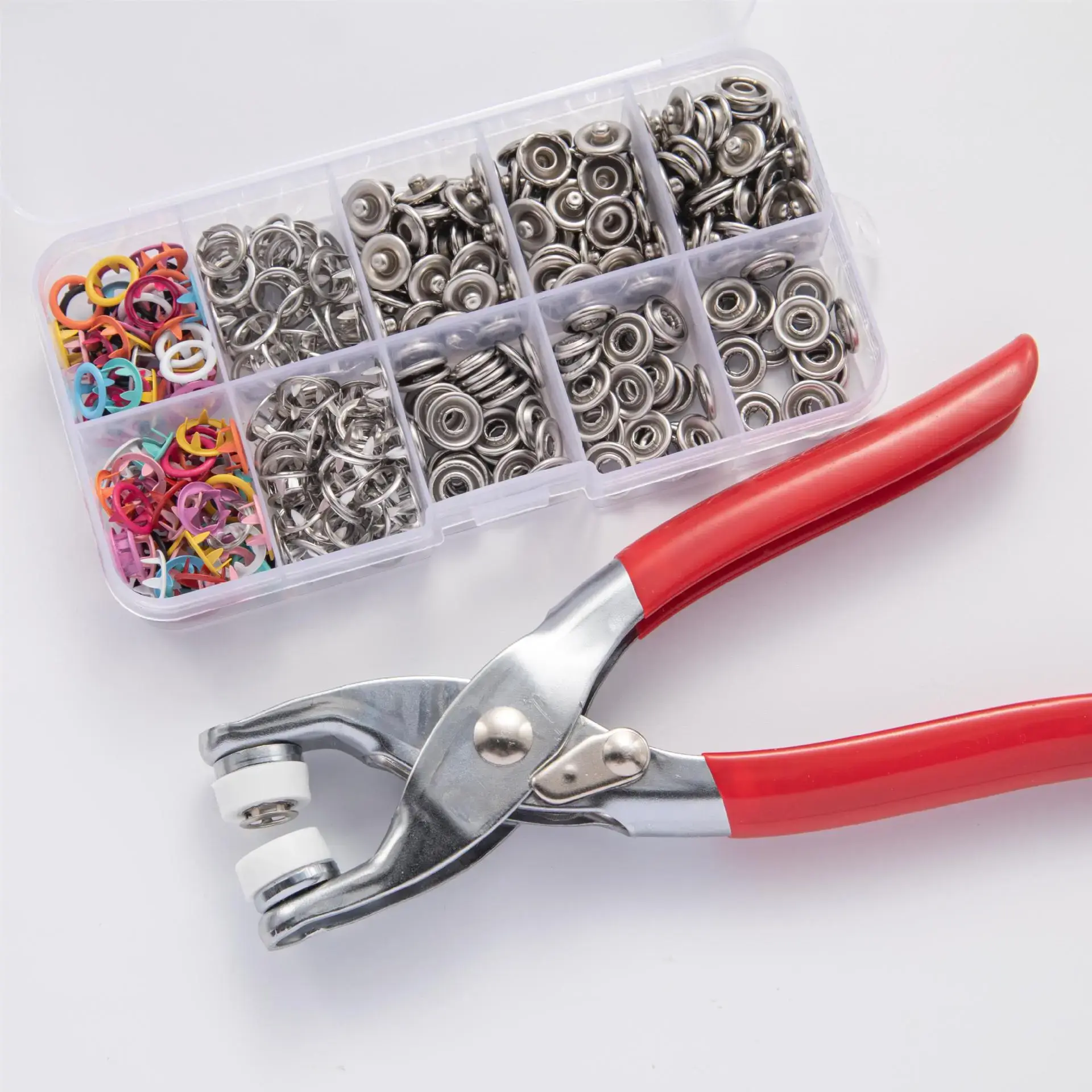 100Pcs Invisible Colored Metal Snap Button Pliers Kit Automatic Eyelet Puncher Tool for Sewing Clothing Essential Sewing Kit