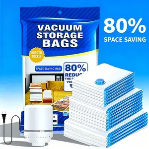 Vacuum Bag with Electric pump10pcs Multi Size Vaccum Clothes Storage Bag & 1Pump, Compression for Comforters and BlanketsSealer Clothes Storage, Bedding Room School,Travel Family Organizers Reusable WaterproofSpace Saving