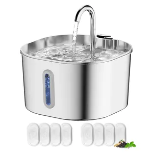 Stainless Steel Cat Water Fountain, 2.2L Indoor Pet Drinking Fountain, Quiet Pump, 8 Replacement Filters, for Cats & Dogs