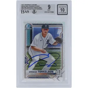 Spencer Torkelson Detroit Tigers Autographed 2021 Bowman Chrome Prospects Mega Box Refractor #BCP-96 Beckett Fanatics Witnessed Authenticated 9/10 Card - Fanatics Authentic Certified