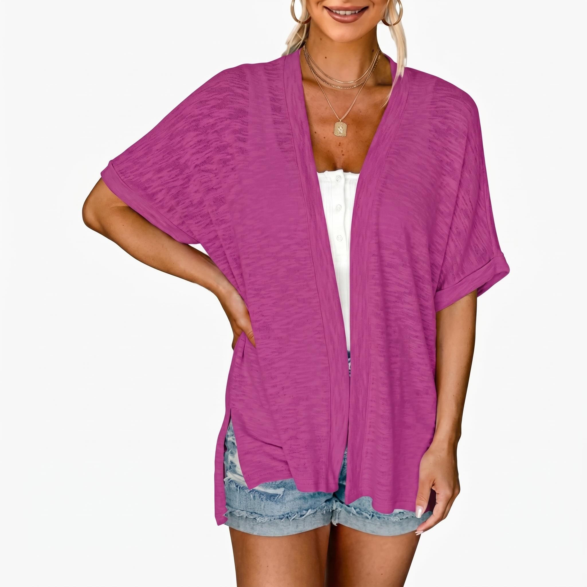 Women's Lightweight Short Sleeve Cardigan Open Front Oversized Summer Beach Cover Up Casual Loose Tops