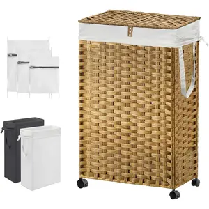 88L Slim Laundry Hamper with Wheels, 23.3 Gallon Rolling Laundry Basket with Lid, Tall and Narrow Laundry Hamper with 2 Removable Liner & 3 Mesh Laundry Bags, Laundry Sorter for Bathroom,