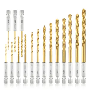 Hex Shank Drill Bit Set (13Pcs Set+3 Pcs Free), Premium 4341 HSS Titanium Impact Hex Drill Bits for Wood, Steel, Metal, Plastic, Quick Change (1/16 -1/4 )