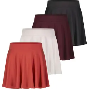 Real Essentials 4 Pack: Women's Soft Casual Pleated Mini Skirt - Skater A-Line Flowy Skirts (Available in Plus Size)