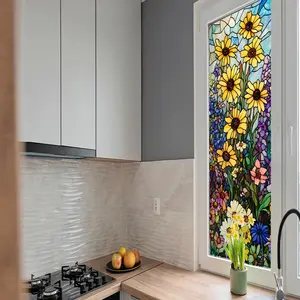 New Large Sunflower Window Sticker, Wall Art Stickers, Dual-Sided Visible Static Glass Decal, Bedroom Living Room Bathroom Window Decoration D20480-Yc