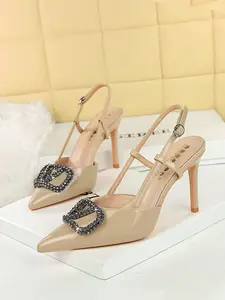 Elegant High Heel Shoes for Women, Stylish Design with V-Shape Fastening & Sharp Pointed Toe Cutout, Perfect for Daily Wear Footwear, Strap Heels