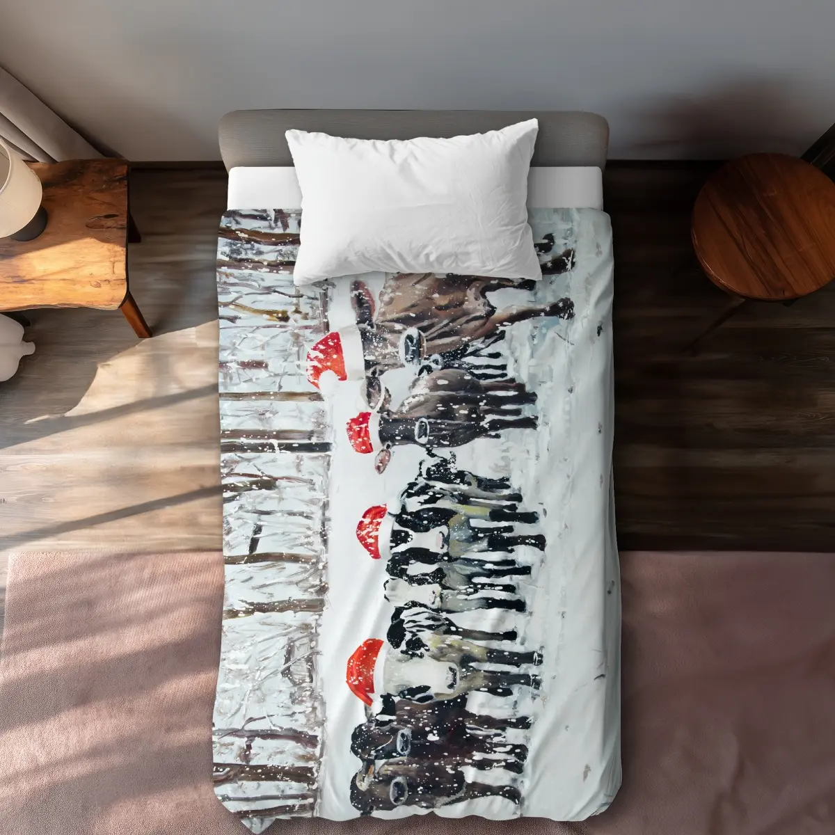 Begin Home Decor C1DCTXLW8VFYE9 Twin Extra Long Curious Christmas Cows - Hygge Livingroom Duvet Cover - Home Decor