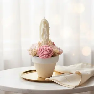 Small Virgin Mary Bouquet with Pink Roses and Cream Accents for Decorative Tabletop Display