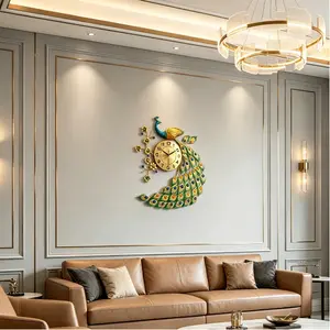 CNCEST 30-in Round Metal Modern Wall Mount Clock - Silent Quartz Movement, Peacock Design, Large Numbers, Battery-Powered, Acrylic Wall Decor House Decor Decoration Items for Living Room, Bedroom