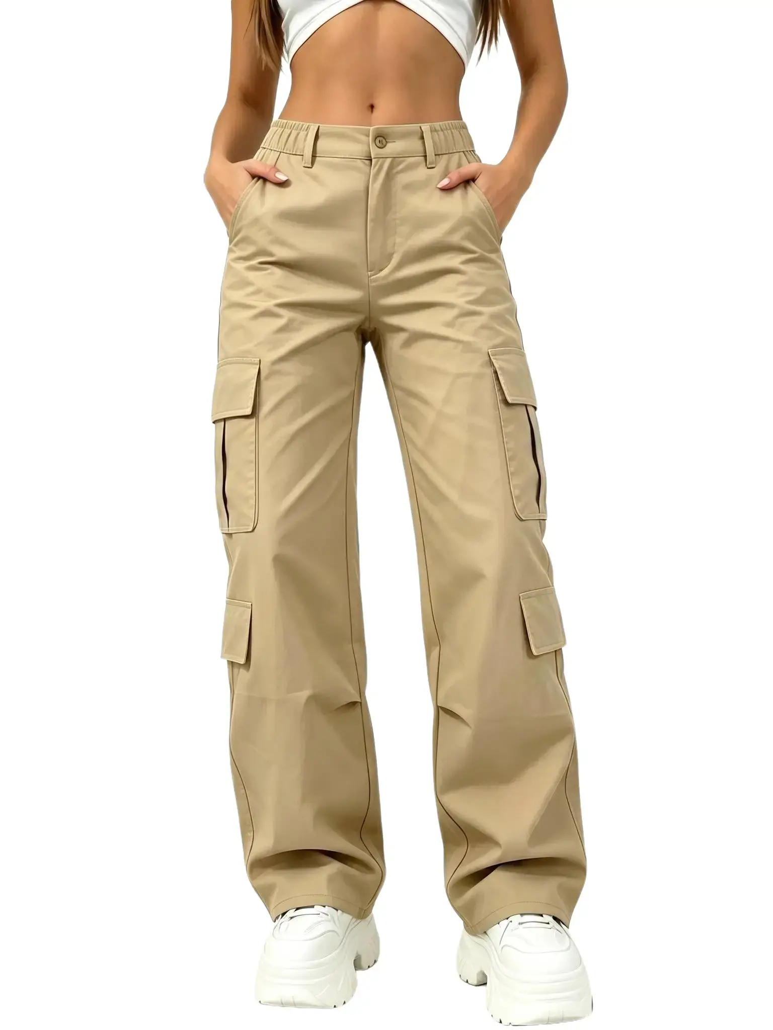 Women's High Waisted Cargo Pants – Casual Wide Leg Baggy Trousers with Multi Pockets, Elastic Waist Y2K Streetwear Hiking Travel Utility Pants, Cargo Pants Women sohochic