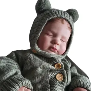 TopLink 60 CM Reborn Soft Vinyl Sleeping Boy Baby Doll 3D Light Beige For Girl With Vascular Vein Cloth Body Like Real Art Baby Gift Lifelike Newborn Doll Soft Stuffed Doll