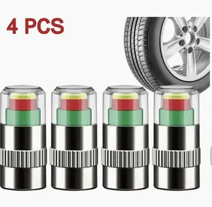 4 PCS Car Auto Tire Pressure Monitor Valves, 36PSI 2.4Bar 3 Color Eye Alert Tire Pressure Monitor Valve Stem Cap for Medium-Sized, Small, Motorbikes, Bicycles