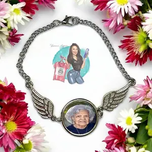 Angel Wings Bracelet with Personalized Picture Photo Stainless Steel Wrist Faith Wear Jewelry Trendy Fashionable Accessory