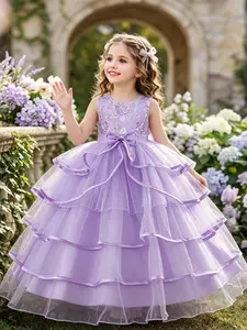 Princess Dress, Layered Cake Tutu, Bow and Mesh Embroidery, Perfect for Birthday Party, Wedding, Graduation