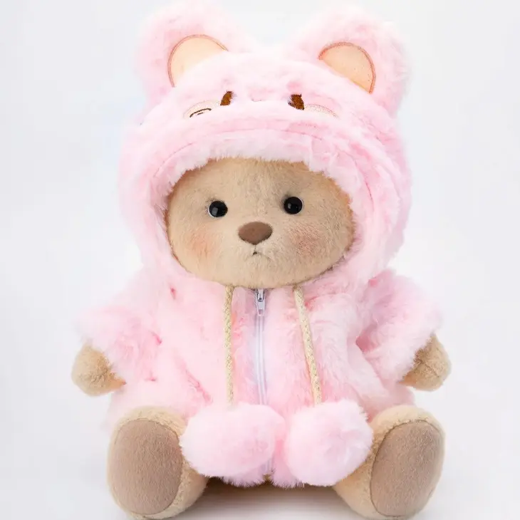 GETAHUG Soft Cuddly Bunny Teddy Stuffed Toy - Handmade Movable Joints, 12" Standing Height, Pink Hoodie, Unique Gift for Valentine’s Day & Birthdays, Soft Stuffed Animal, Teddy Stuffed Toys