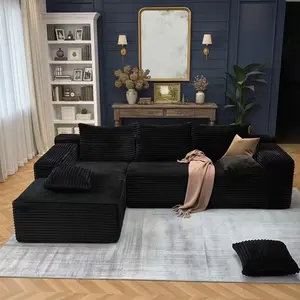 Sectional Couches For Living Room, Modular Sectional Sofa With L-Shape Chaise, Cloud Couch Sectional, Comfy Corduroy Fluffy Couch With Deep Seat And Side Pockets, No Assembly Required