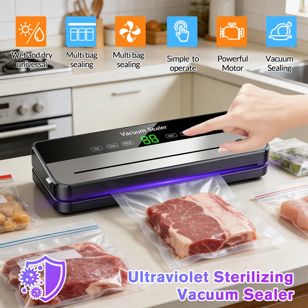 Vacuum Sealer Kit 65kPa, Includes 30 Vacuum Sealing Bags, Features Dual Dry/wet Modes, 6-in-1 SealeMachinr Suitable for Storage And Sous Vide Cooking, Automatic Sealing e,Extends Food Freshness By 5 Times,  A Modern Vacuum Sealing Device