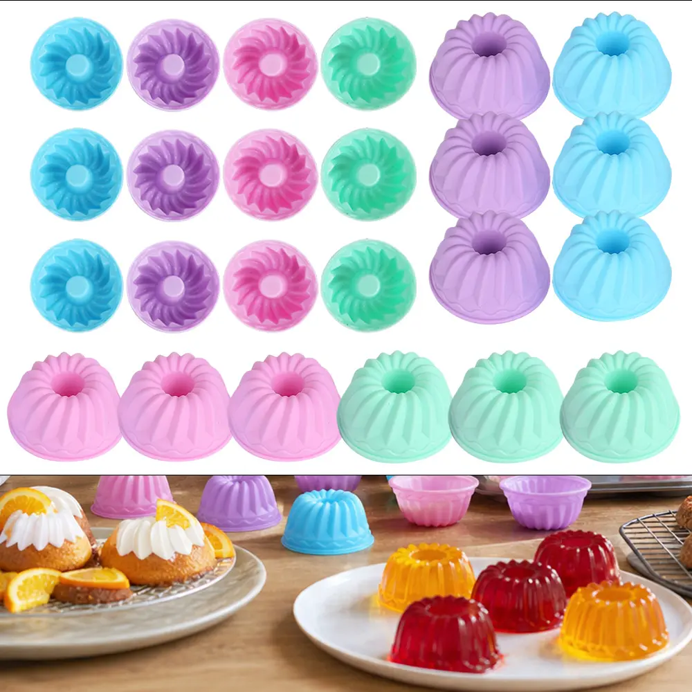 24Pcs Oven-Safe Nonstick Silicone Baking Cups - Dishwasher-Safe Cheese & Fancy Dessert Tools, Bright Finishing Kitchen Accessories for Wedding, Birthday Parties