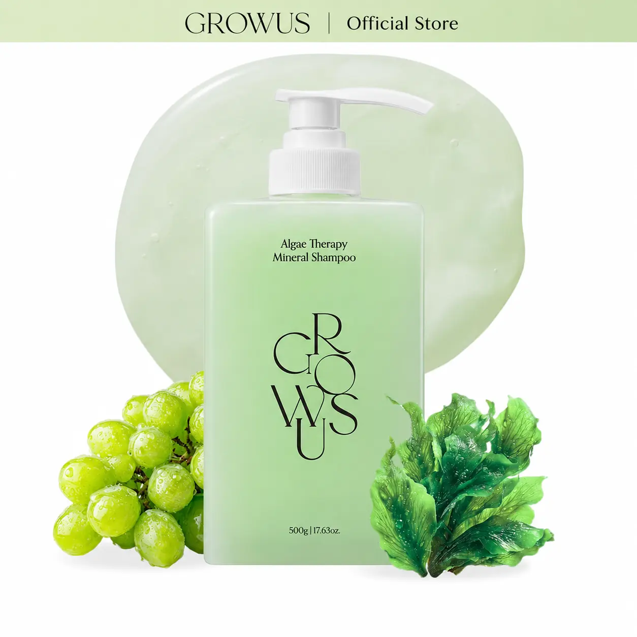 Growus Mineral Scalp Shampoo with Seaweed & Biotin, Clarifying Detox for Oily, Frizzy Hair, Anti-Aging & Strengthening Formula, 500ml, Clarifying Shampoo, Voluminous Hair, Bouncy Hair