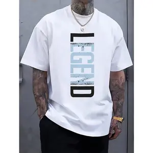 Men's Short-Sleeve Cotton Tshirt - Stylish Round Neck LEGEND Vertical Distressed Letter Graphic Top, Casual Sporty Mens Clothing for Summer Streetwear Casual Sports Tops
