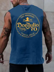 Men's Casual Letter Print Round Neck Sleeveless Vest, Summer Outdoor Fitness Wear, Fitted Moderate Fabric, Ideal for Gym & Daily Use, Workout Gym Clothing, Yoga Sports Vest