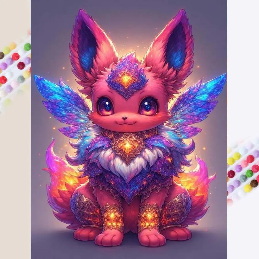 1 set of DIY diamond painting kit, 5D diamond art set, DIY decoration Flame Eevee mosaic, diamond art, DIY art home decor, Handicraft, DIY Kits