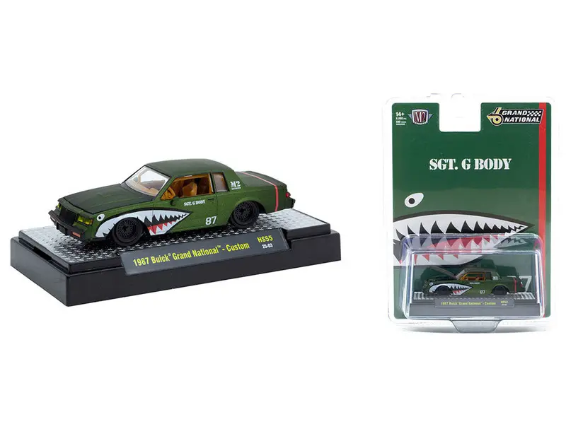 1987 Buick Grand National Custom Green Metallic with Shark Mouth Graphics "Sgt. G Body" Limited Edition to 6600 pieces Worldwide 1/64 Diecast Model Car by M2 Machines