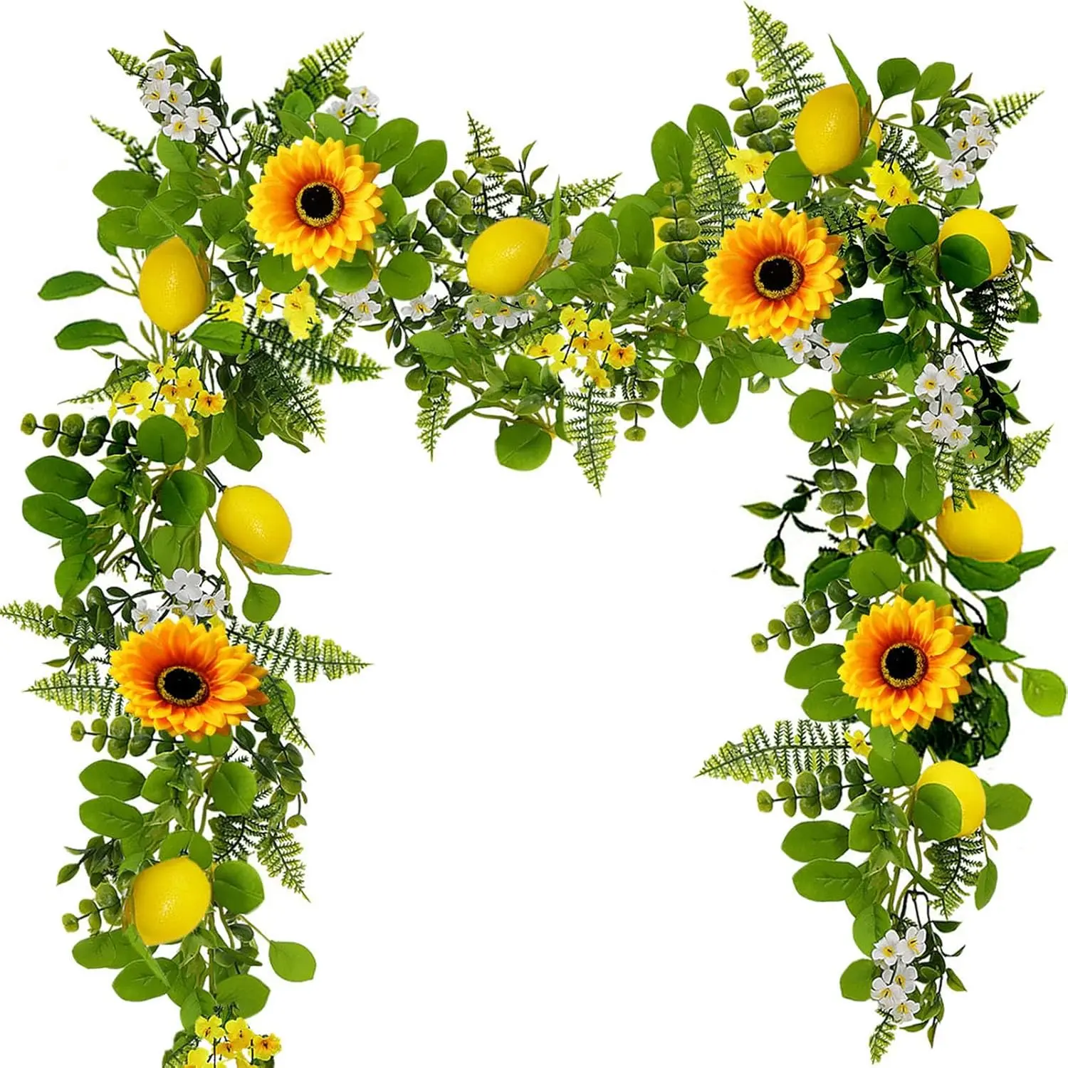 Decorative Artificial Lemon Eucalyptus Fruit Garland, 6.56Ft Hanging Vines with Sunflowers, Spring-Summer Ornaments for Table Centerpieces, Room & Kitchen Decor
