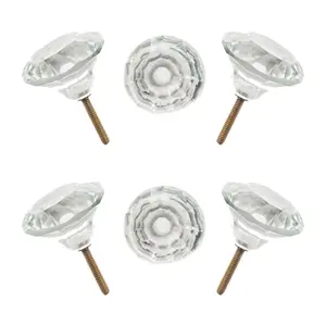 6-Pack Multi-Size Diamond Cut Glass Knobs Antique Brass Furniture Hardware by CDNY