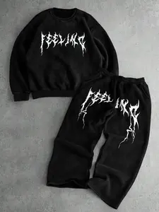 Gothic Style Unisex 2-Piece Set, Knit Clothing Sets, Gothic Rune Print Hoodie & Trendy Wide Leg Pants, Streetwear, Y2K, Hip Hop Rap, Men's Gift