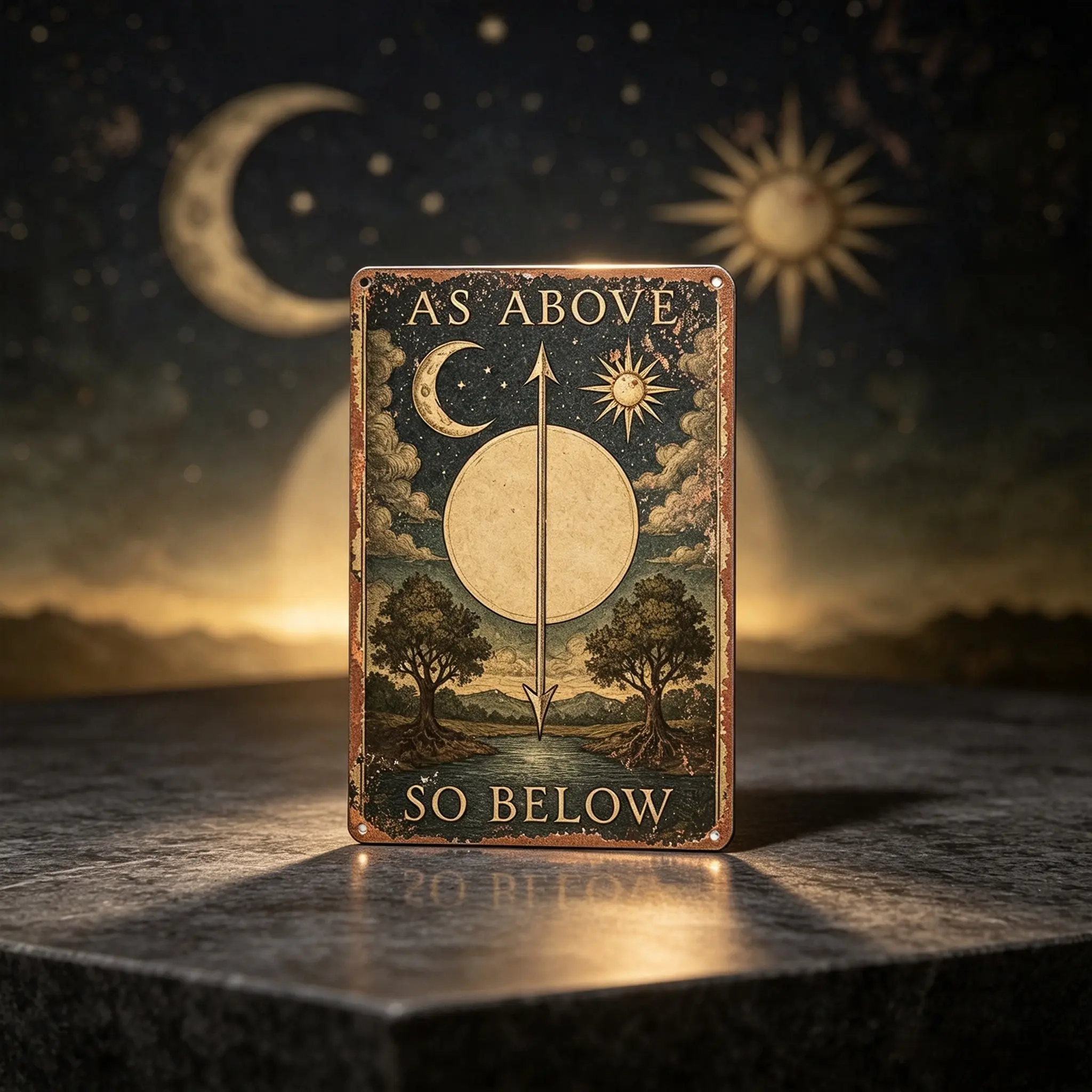 8x12 in Aluminium Occult Sun Moon Metal Plaque - Witchy Adult Fantasy Collectibles, Retro Artistic Sign, Mystical Alchemy Room Decor, Aesthetic Home Wall Accent