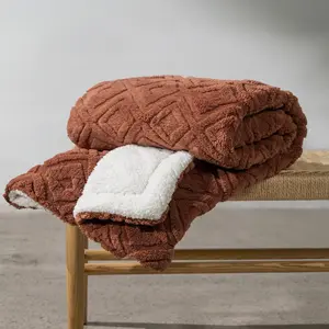 Boho Fleece Throw Blanket for Couch, Soft Cozy Fuzzy Plush for All, Reversible Thick Warm Blanket for Bed, Sofa, Living Room, Terracotta, 60" x 80"